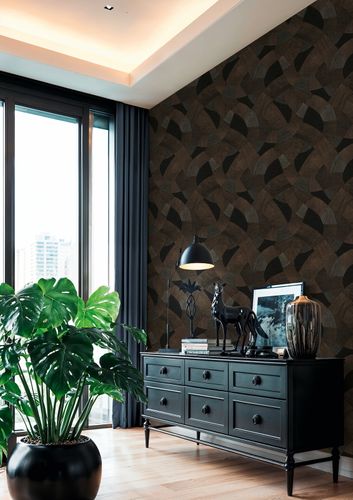 Non-woven wallpaper lines pattern black brown 79160-5
