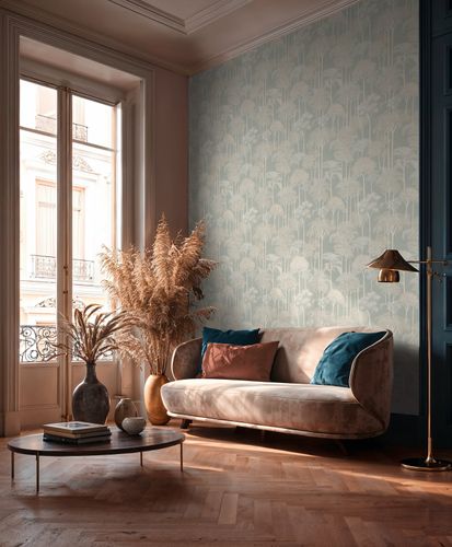 Non-woven wallpaper Jungle Blue Cream Metallic 79162-2