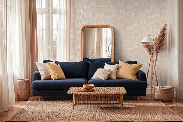 Non-woven wallpaper leaves beige cream metallic 79163-1