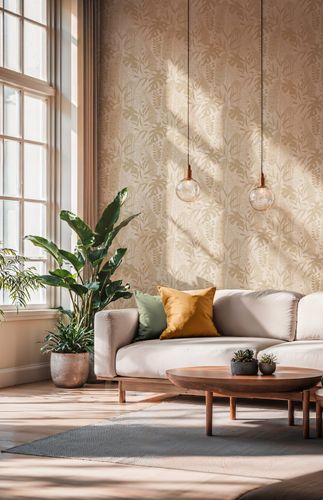 Non-woven wallpaper leaves grey beige metallic 79164-1