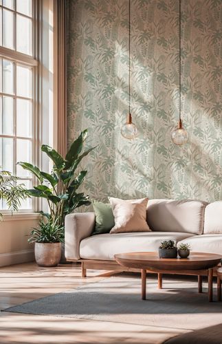 Non-woven wallpaper tropical light grey green 79164-2