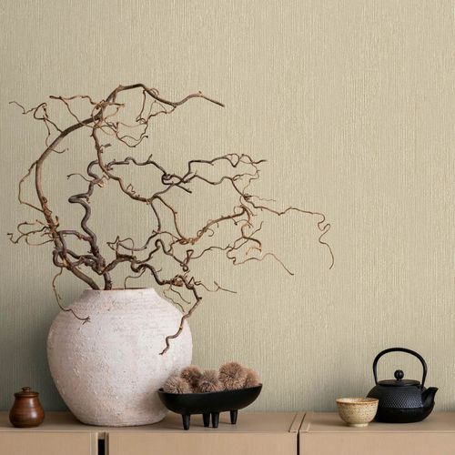 Non-woven wallpaper plain texture beige cream 35358