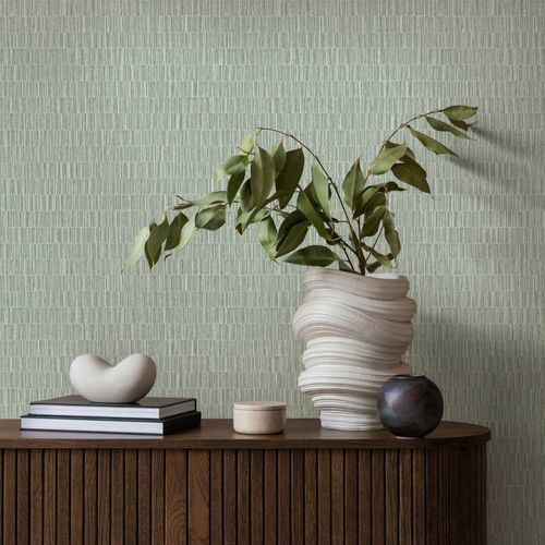 Non-woven wallpaper panels wood look green grey 35366