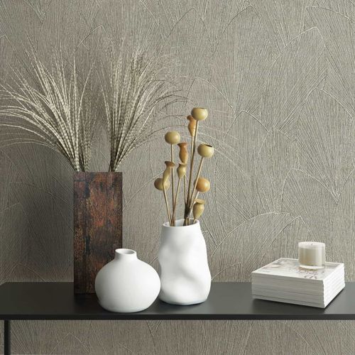 Non-woven wallpaper abstract leaves grey brown 35383