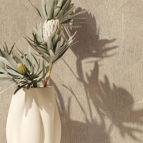 Non-woven wallpaper abstract leaves beige brown 35387