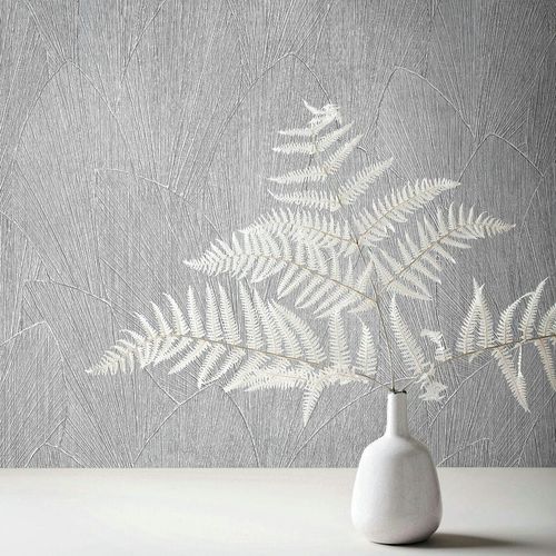 Non-woven wallpaper abstract leaves light grey 35392