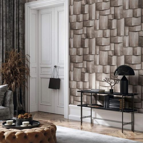 Non-woven wallpaper wood look 3D effect brown grey 35393