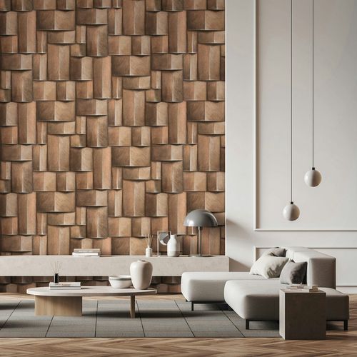 Non-woven wallpaper wood look 3D effect brown beige 35399
