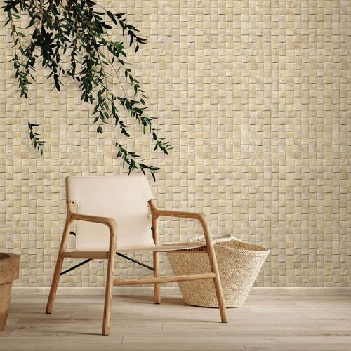 Vliestapete Holzoptik Geflecht 3D-Effekt Beige Creme 45740 Raum