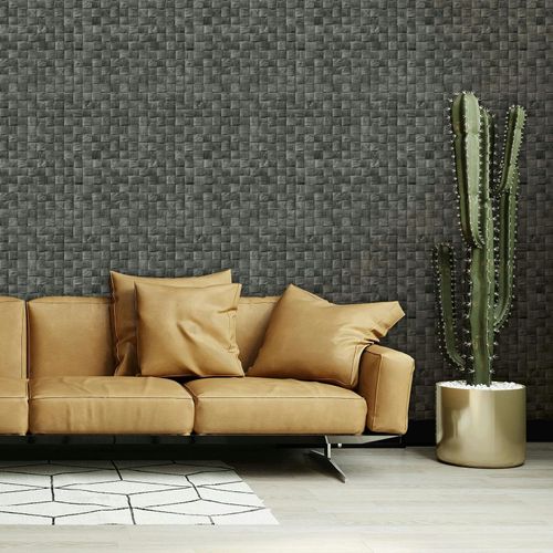 Non-woven wallpaper wood look woven anthracite 45743