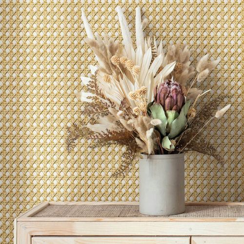 Non-woven wallpaper rattan wood look cream yellow 45753