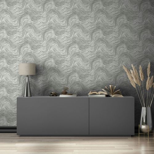 Non-woven wallpaper wave pattern marble look grey 45758