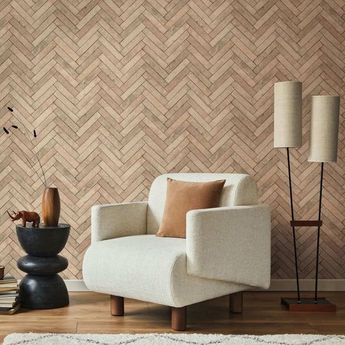 Non-woven wallpaper stone look herringbone beige 45760
