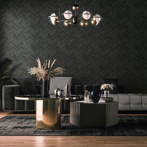 Non-woven wallpaper stone look herringbone anthracite 45761