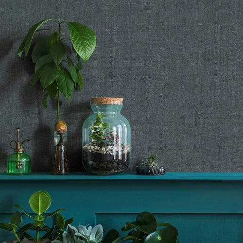 Non-woven wallpaper plain modern textured dark grey 45775