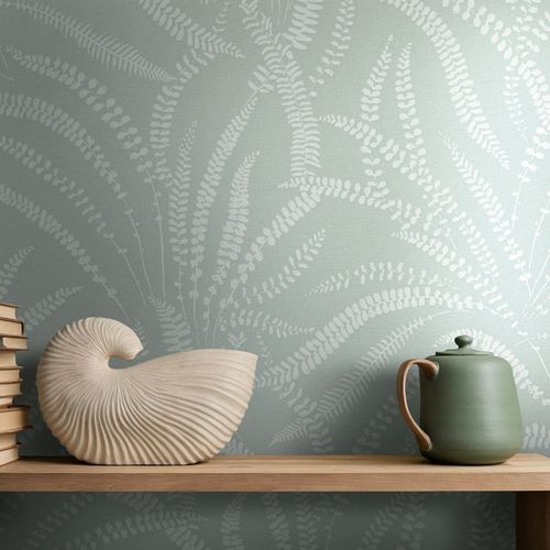 Vliestapete Floral Leinenoptik Grün Creme 82505 Raum