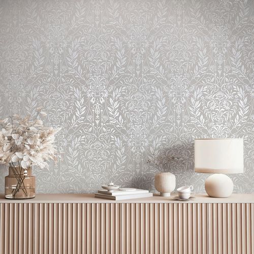 Non-woven Wallpaper Baroque Beige Grey Metallic 82512