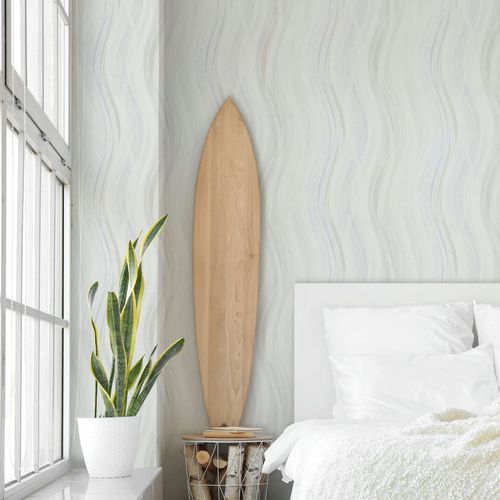 Vliestapete Streifen Wellenmuster Creme Grau Blau 82554 Raum