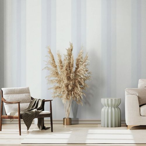 Vliestapete Streifen Aquarelloptik Hellgrau 82563 Raum