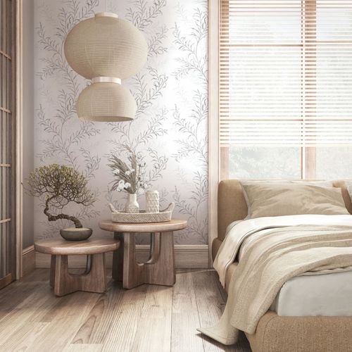 Vliestapete Blattmuster Ranken Weiß Blau Braun 89017 Raum