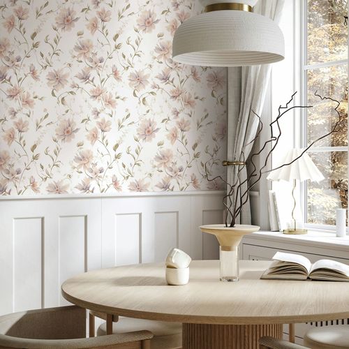 Vliestapete Floral Ranken Weiß Beige Grün 89024 Raum