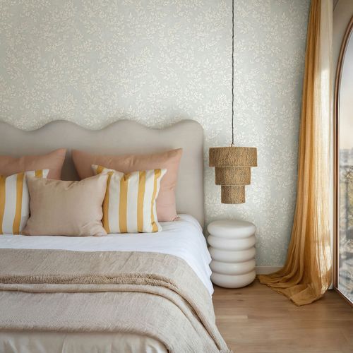 Vliestapete Blätter Betonoptik Grün Creme 89027 Raum