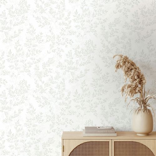 Vliestapete Blätter Betonoptik Creme Grün 89029 Raum