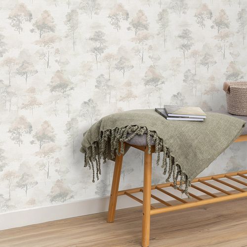 Vliestapete Wald Aquarelloptik Creme Beige Grau 10557-37 Zimmer