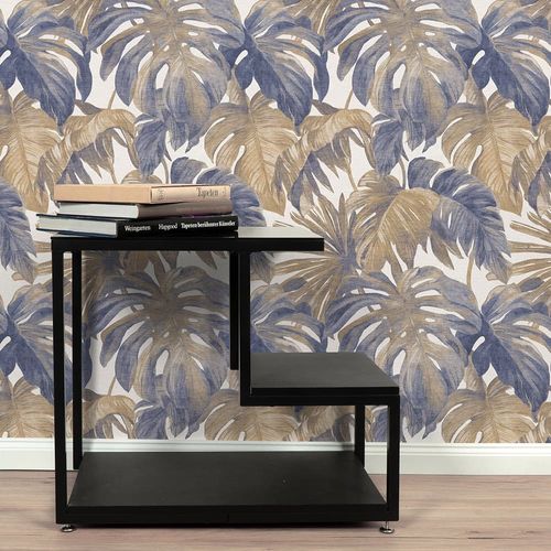 Vliestapete Blattmuster Creme Braun Blau 10558-44 Zimmer