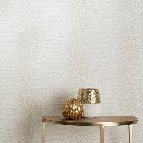 Vliestapete Kroko Muster Creme Metallic 10560-02 Zimmer