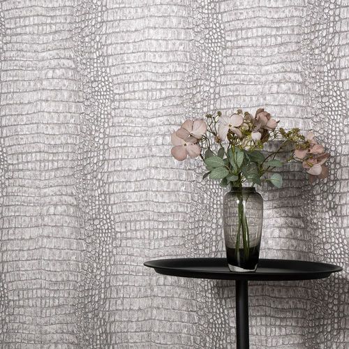 Vliestapete Kroko Muster Taupe Metallic 10560-37 Zimmer