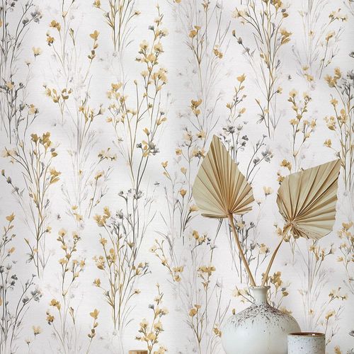 Vliestapete Blumen Aquarelloptik Creme Grau Gelb 10561-20 Zimmer