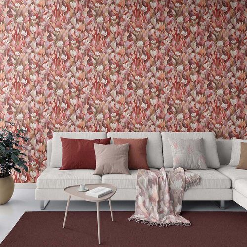 Non-woven Wallpaper Abstract Floral Red Pink Brown 10586-06