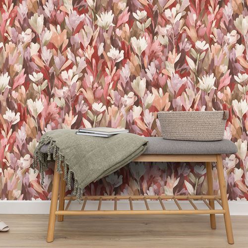 Non-woven Wallpaper Abstract Floral Red Pink Brown 10586-06