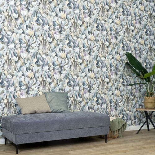 Vliestapete Abstrakt Floral Blau Creme Braun 10586-09 Zimmer