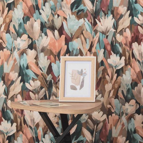 Non-woven Wallpaper Floral Brown Blue Orange 10586-11