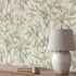 Non-woven Wallpaper Leaves Cream Green Glitter 10587-07 1
