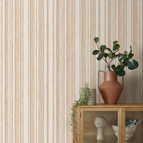 Non-woven Wallpaper Stripe Motif Brown Beige Cream 10588-32