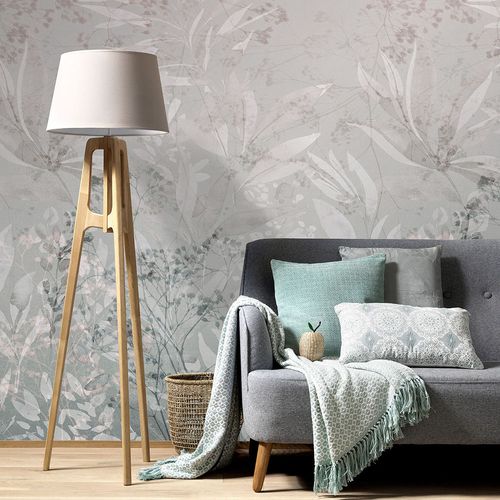 Photo Wallpaper Leaves Gradient Taupe Grey 22102-07-01