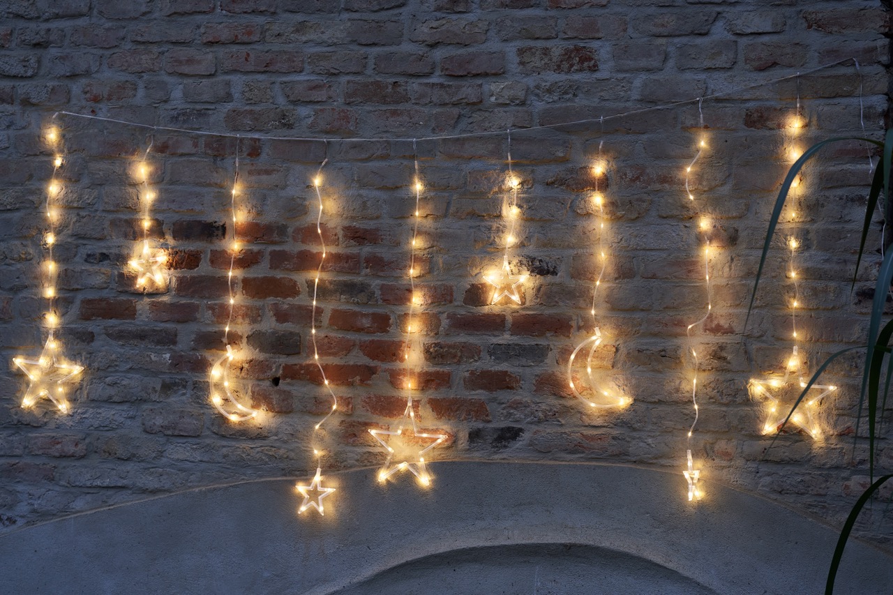 Lichterkette für die Wand – LED Lichterkette Vorhang – Zauberhafte LED  Lichterkette außen/innen – Monde, Sterne Lichterkette Fenster – Spart  Energie dank LED – 46 x 36 x 27 cm