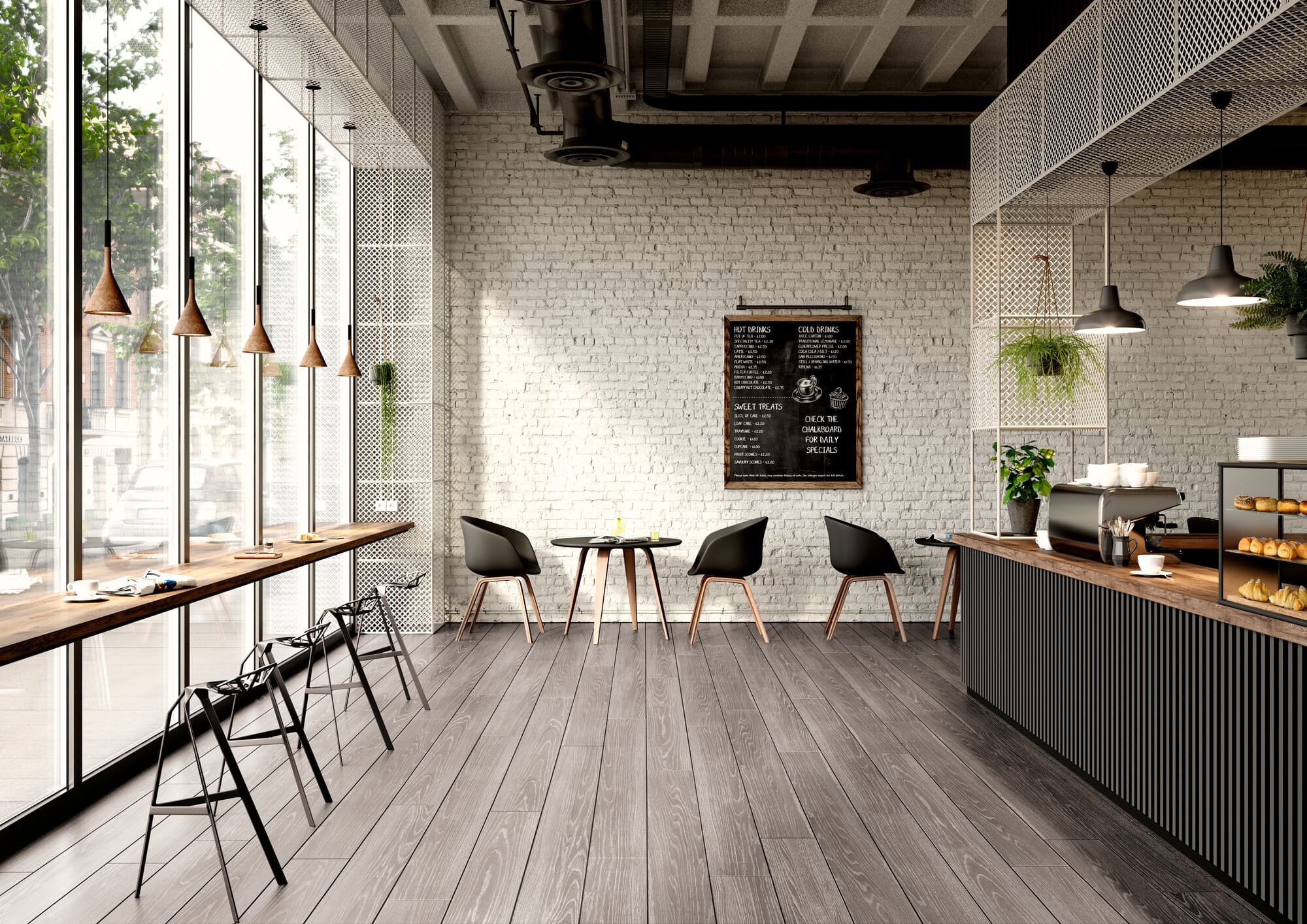 Vinylboden Inspiration – Raum mit Holz- und Fliesenoptik