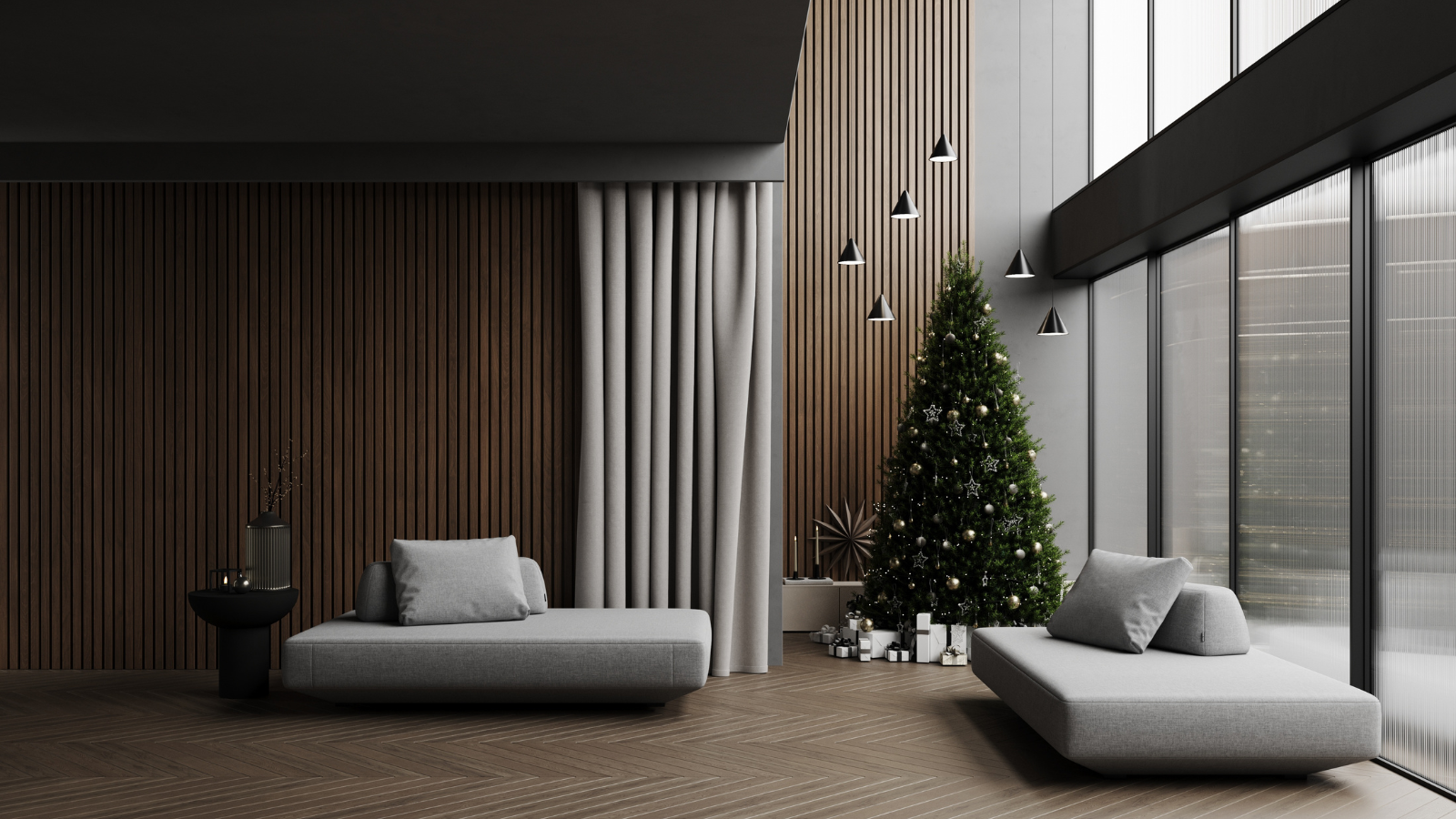 Akustikpaneele im weihnachtlichen Wohnraum