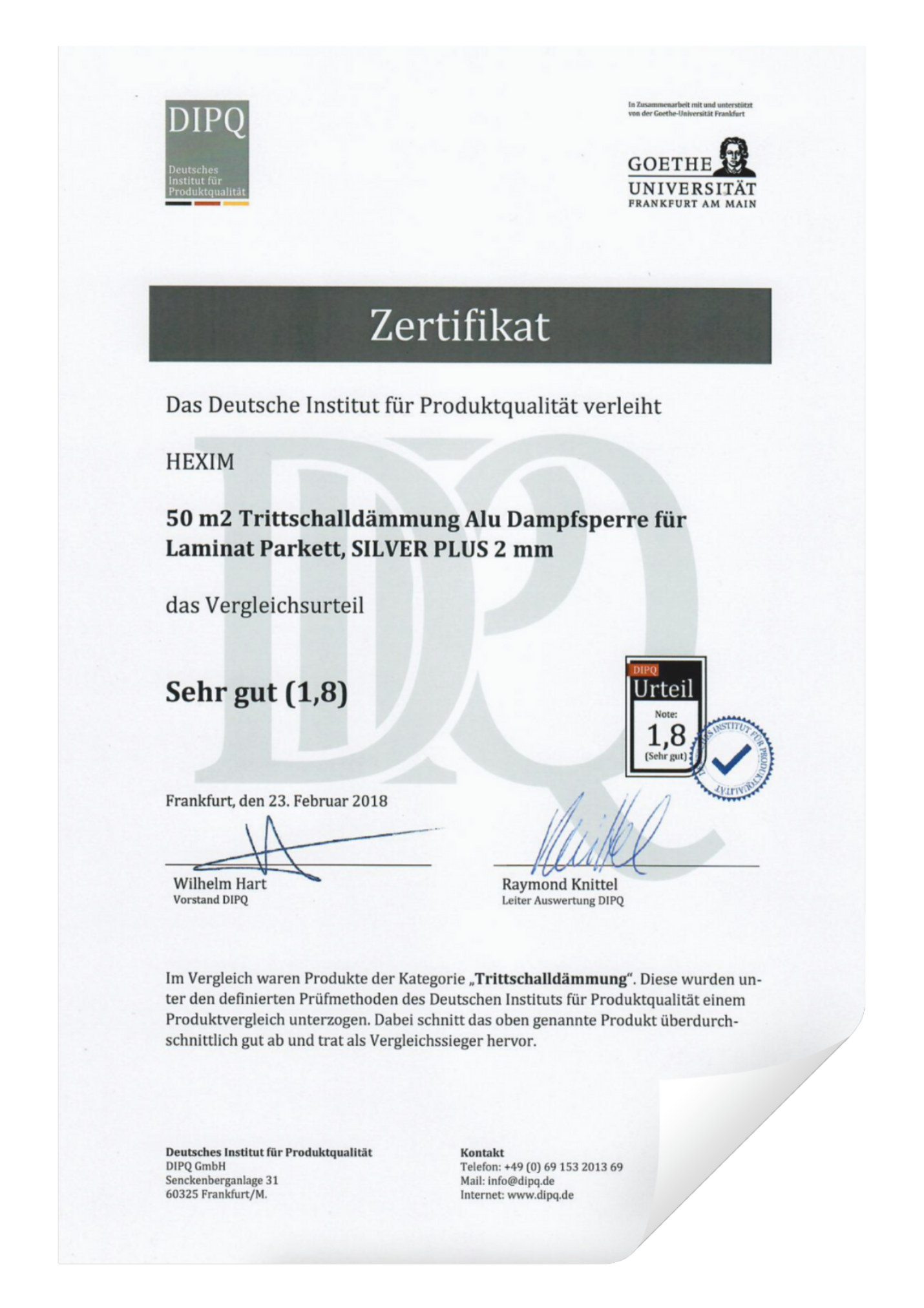 DIPQ Auszeichnung sehr gut