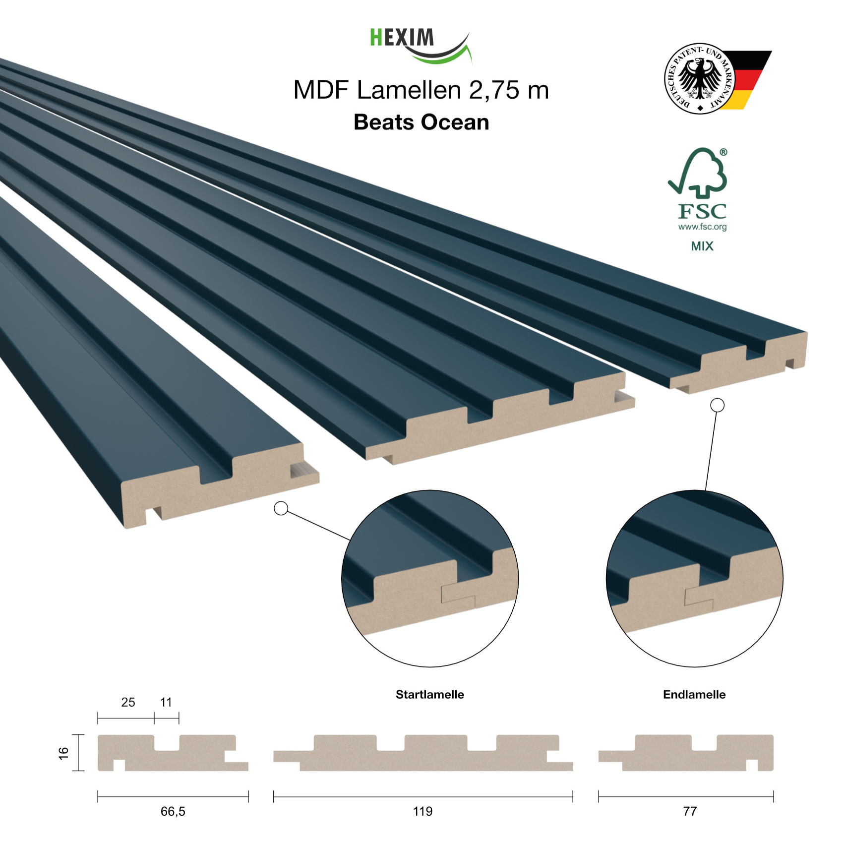 HEXIM MDF Lamellen - BEATS Ocean - Patent