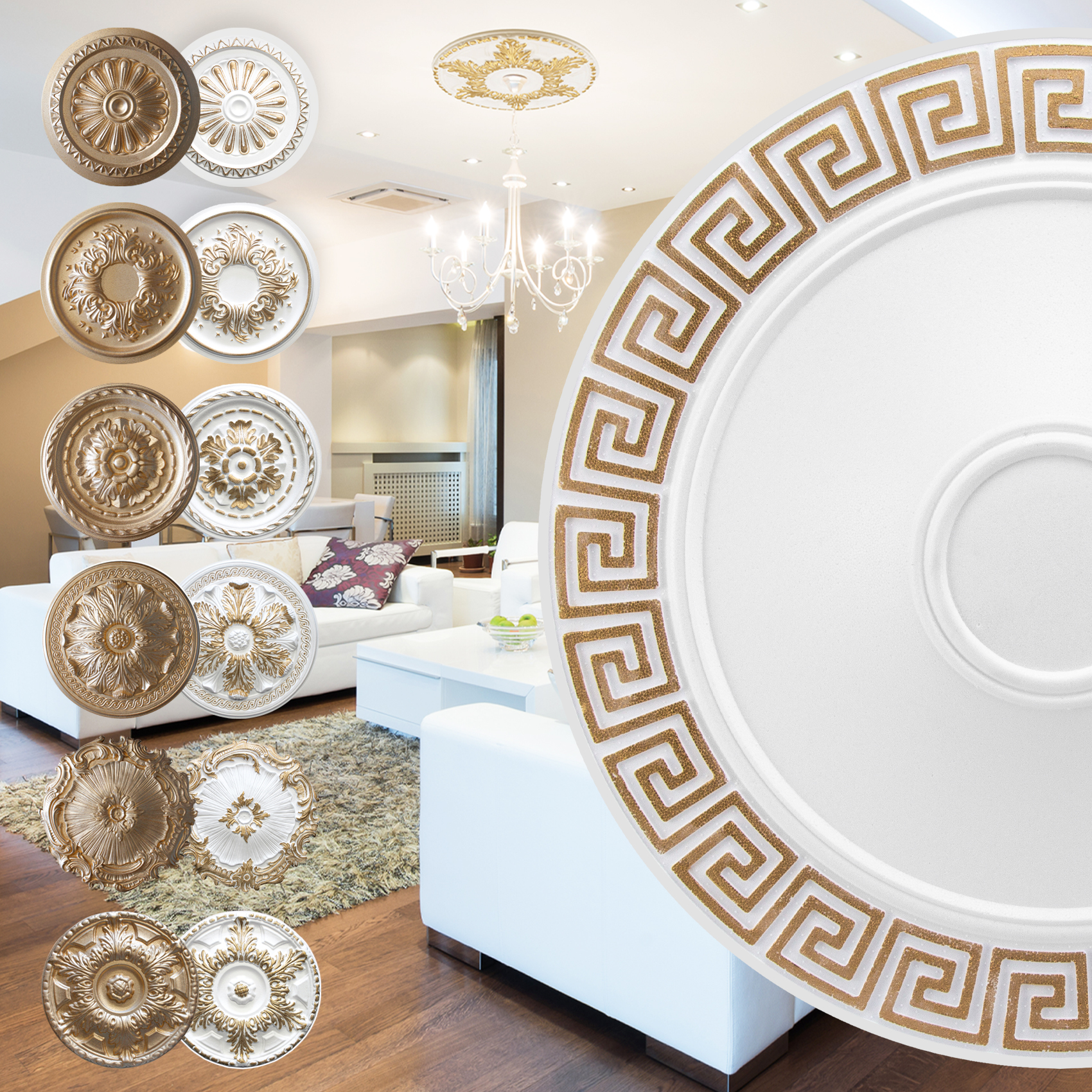 Marbet Design Stuckrosette aus EPS Styropor, gold   Deckenrosette Stuck  Wanddeko Wohnzimmer