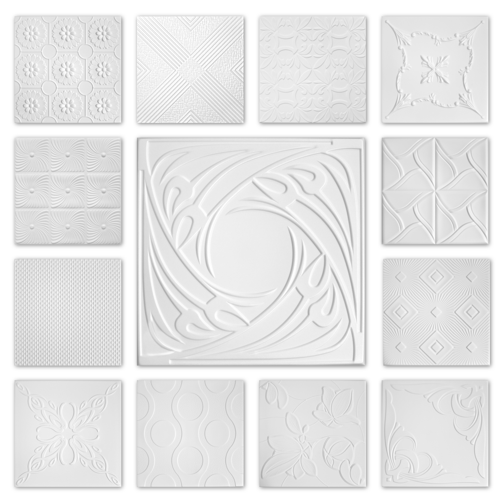 1 qm Deckenplatten - XPS Paneele formfest & dekorativ - Hexim 50x50cm