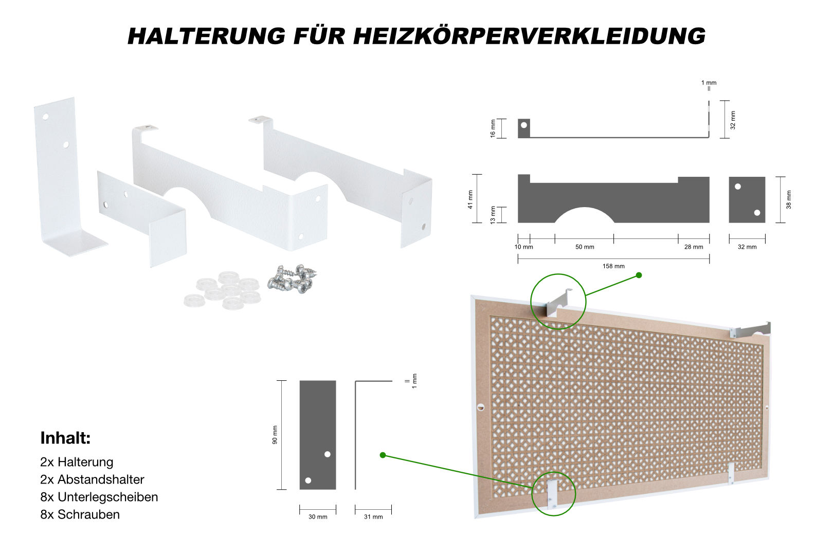 Heizkörperverkleidungen viele Modelle HDF/MDF Holz foliert 90/120/150cm  Lüftungsgitter - Stella Kollektion