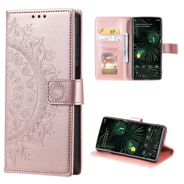 Hülle für Google Pixel 6 Pro Handyhülle Tasche Flip Case Cover Mandala Rosegold