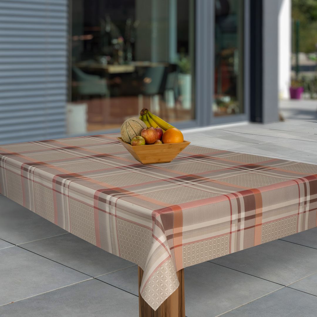Wachstuch-Tischdecken Weihnachten Karo Braun Beige rechteckig