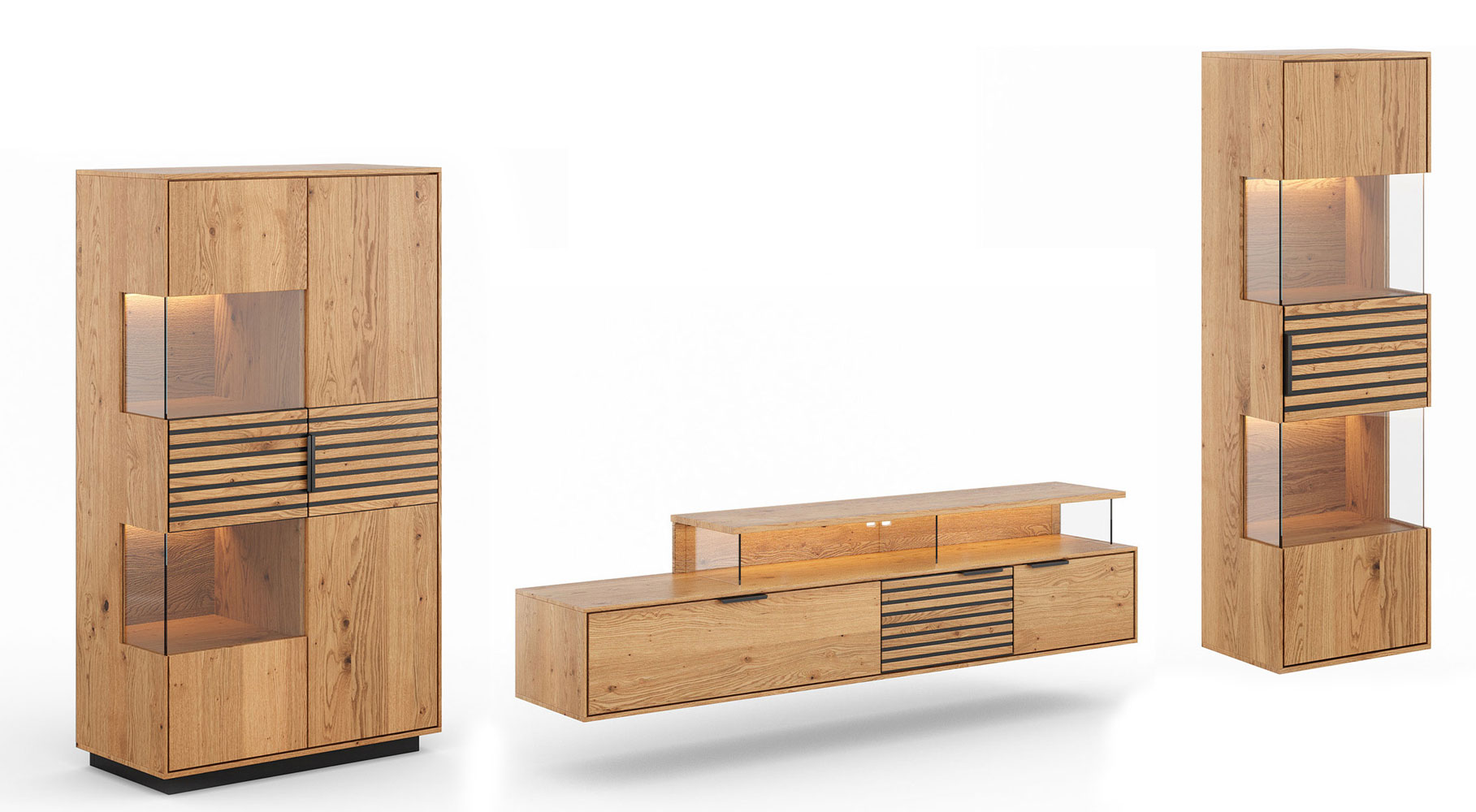 Wohnwand Tirano Wohnzimmer-Set Massivholz geölt Ausführung wählbar